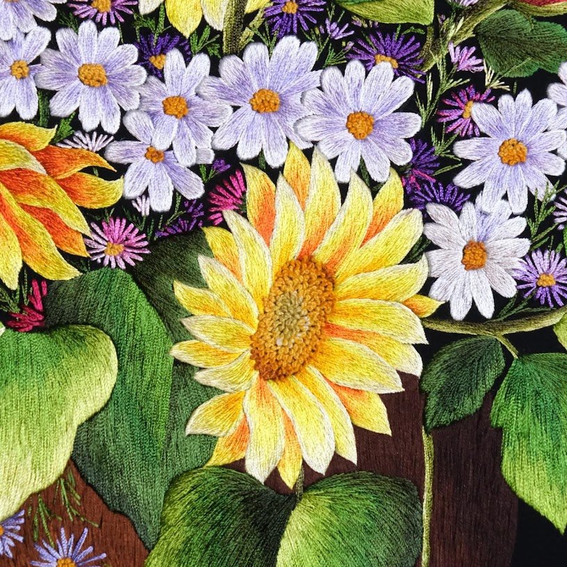 Tranh thêu tay Hoa Hướng Dương – Sắc vàng rực rỡ trên nền vải tinh tế - Ảnh 4