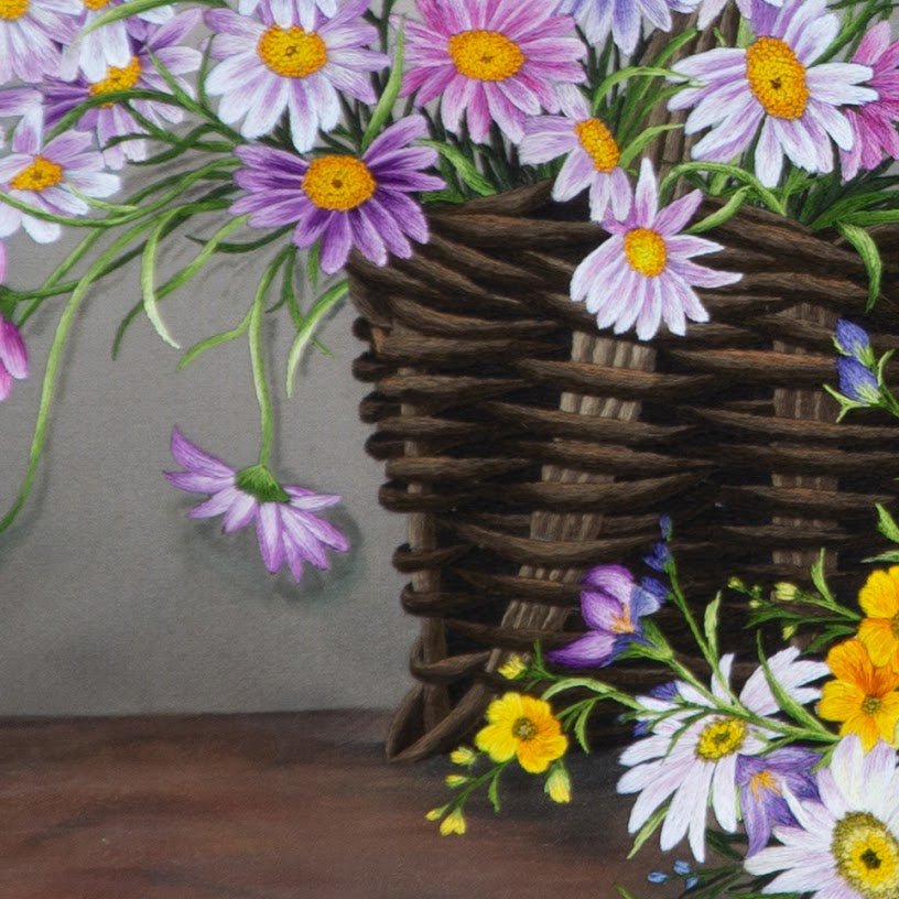 Tranh thêu tay Giỏ Hoa Cúc – Mời Xuân Về Cùng Hương Sắc Tươi Mát - Ảnh 9