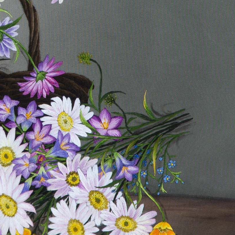Tranh thêu tay Giỏ Hoa Cúc – Mời Xuân Về Cùng Hương Sắc Tươi Mát - Ảnh 7