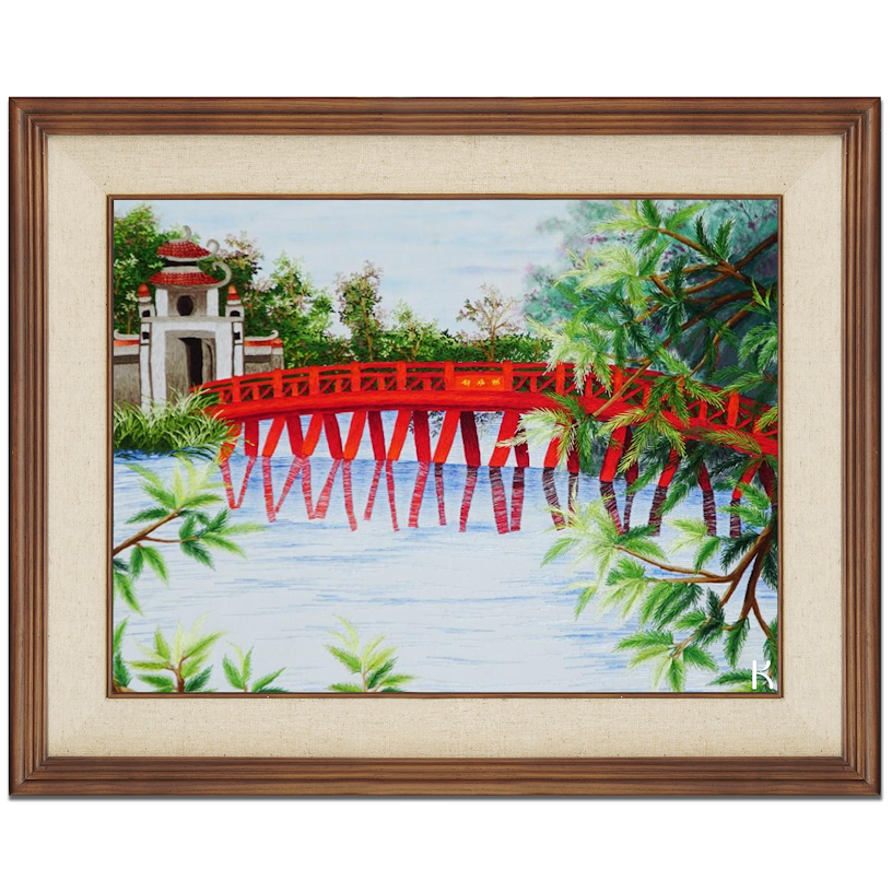 Tranh thêu tay Cầu Thê Húc Hà Nội – Vẻ đẹp của tâm hồn và di sản Hà thành