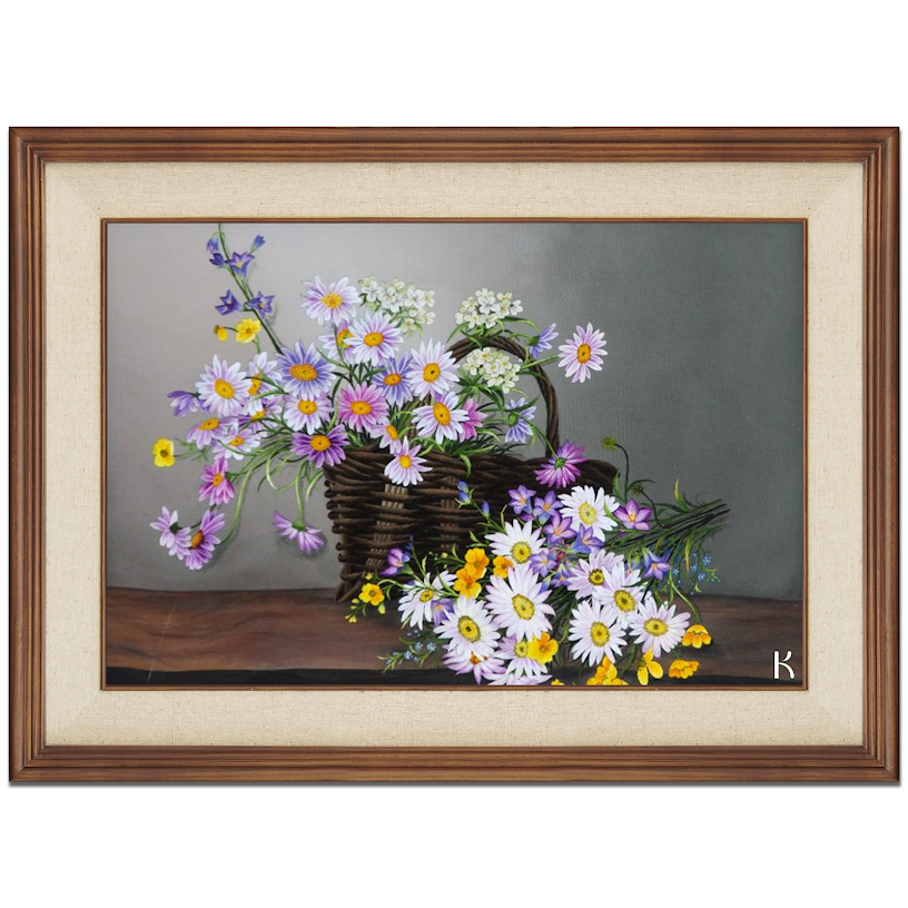 Tranh thêu tay Giỏ Hoa Cúc – Mời Xuân Về Cùng Hương Sắc Tươi Mát