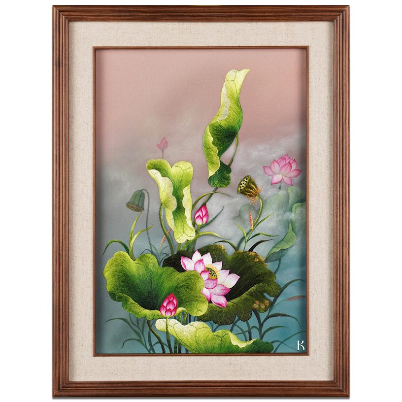 Tranh thêu tay Hoa sen – Tinh hoa nghệ thuật từ từng sợi chỉ