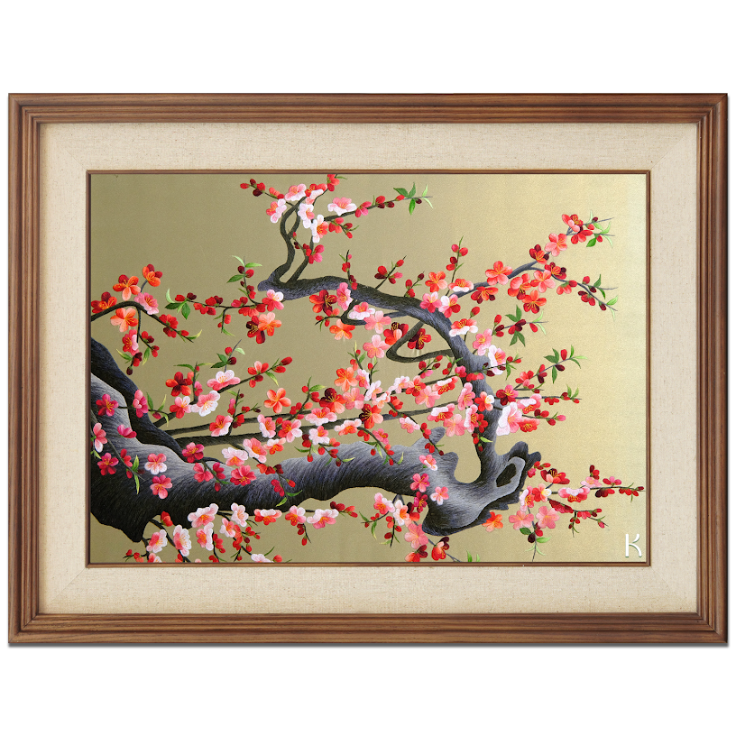 Tranh thêu tay Hoa Đào – Tinh hoa nghệ thuật trên từng mũi chỉ