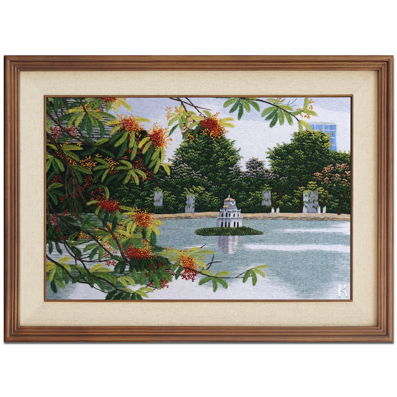 Tranh thêu tay Hồ Gươm Hà Nội – Khơi gợi vẻ đẹp tinh tế thủ đô ngàn năm