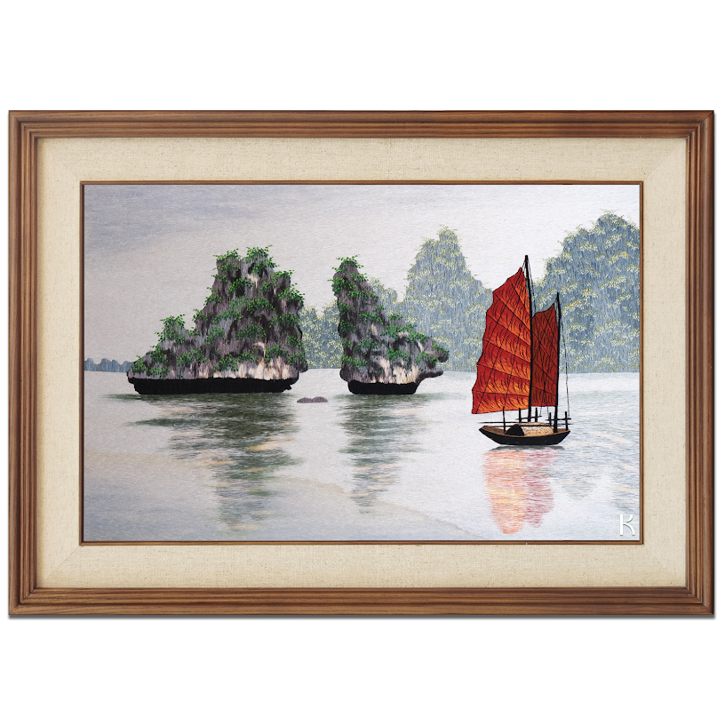 Tranh thêu tay Hòn Trống Mái Hạ Long – Vẻ đẹp trường tồn cùng thời gian